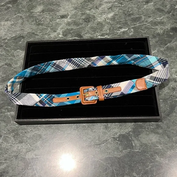 Talbots Blue Plaid Belt Size Medium 100% Cotton NWT 214061526_6121.jpg main image 3
